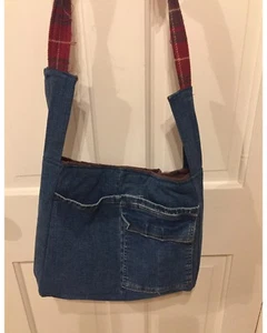 Handmade Denim Handbag Made From Used Blues Adjustable Flannel Strap - Picture 1 of 3