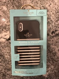 Coque de protection souple tactile Kate Spade pour iPhone X / XS rayure blanche/noire - Photo 1 sur 4