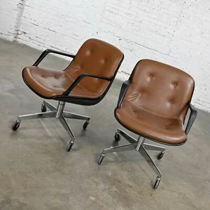 MCM Brown Vinyl Faux Leather Steelcase 451 Rolling Office Chairs Style Pollock - Picture 1 of 12