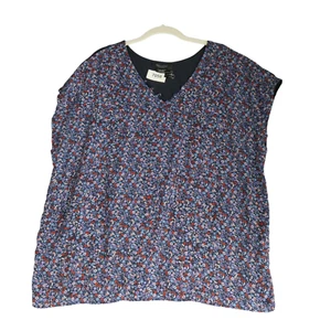 Michel Studio Blouse Womens 1x Blue Floral Knit Back Sleeveless Career Casual - Picture 1 of 13