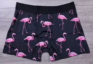 Pink Flamingo Underwear Adult Medium 32-34 Black Fun Novelty Boxer Briefs Mens - Picture 1 of 7