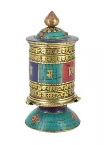 Copper and Brass Prayer Wheel with Turquoise, Coral & Lapis - Picture 1 of 1