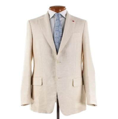 Abrigo deportivo Isaia nuevo con etiquetas lino/algodón talla 50R (40R EE. UU.) en beige liso Foto 1 de 4