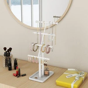Jewelry Holder Organizer Stand, 4-Tier Metal Necklace Stand with Tray, 17 inch - Picture 1 of 7