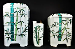 Japanese Donju Jubako Porcelain Stacking Bento Set of 3, Bamboo Hand Painted EUC - Picture 1 of 12