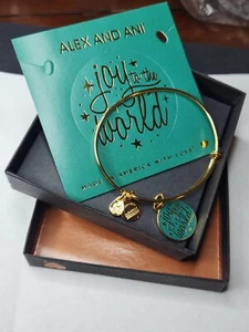 Alex and Ani Joy to The World Shiny Gold Bangle Bracelet With Tag Box Card New - Picture 1 of 4