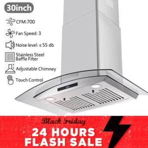 30 inch Wall Mount Range Hood Kitchen Stainless Steel Vent Tempered Glass New - Picture 1 of 39