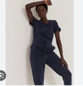Fat Face London Womens Jumpsuit Size 4 UK 8 Blue Short Sleeve Utility Minimalist - Picture 1 of 15