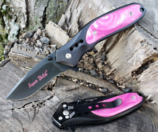 Women's Black Pink Swirl Spring Assisted Pocket Knife Girls Ladies Super Bitch