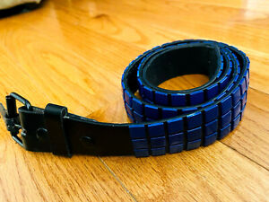 NEW Unisex 3-Row Metal Pyramid Blue Studded Leather Belt Size XL - Punk Rock Emo