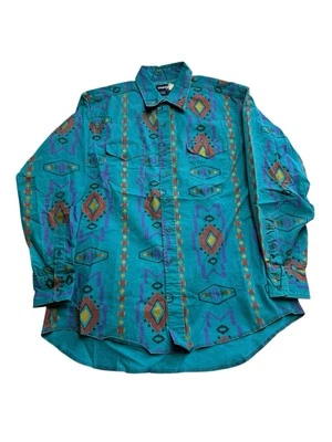 Wrangler Brushpopper X-Long Tails Western Rodeo Aztec Cowboy Shirt 17.5X35 - Image 1 of 4