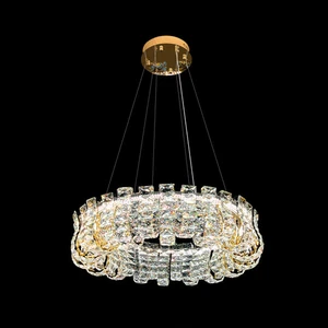 Gold Crystal LED Round Chandelier Dimmable Modern Design - Picture 1 of 8