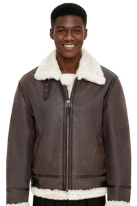 Men's Aviator Creck Brown B3 Genuine Shearling Sheepskin Leather Flying Jacket - Picture 1 of 7