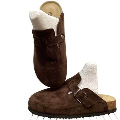 Zuecos de gamuza para mujer marrón hebilla cómoda plantilla de corcho mulas talla 39 Foto 1 de 4
