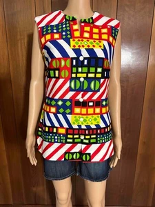 Vintage 60s mod geometric tunic sleeveless top. Crazy cool print! Size Small - Picture 1 of 7