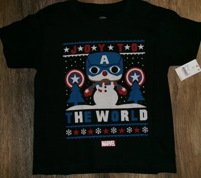 Boy's Pop Funko Captain America Shirt Size S or M NEW Christmas Joy to the World - Image 1 of 2