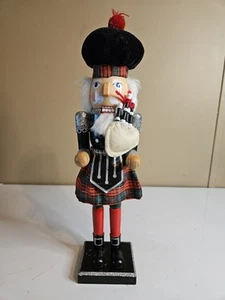 Vintage Weihnachten Holz Nussknacker 15" Schottland schottischer Dudelsack kariert Kilt - Bild 1 von 10