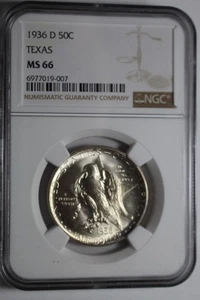1936 D Texas Centennial Commemorative Silver Half Dollar NGC MS 66 #007 - Picture 1 of 3