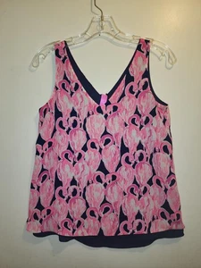 Lilly Pulitzer Florin Flamingo Reversible Sleeveless Tank Top Pink and Navy XXS - Picture 1 of 11