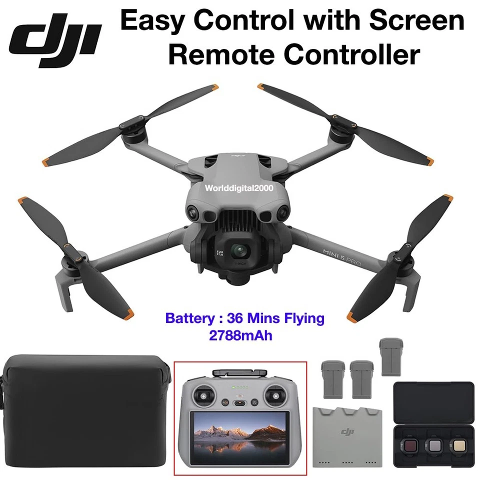 DJI Mini 5 Pro Fly More Combo + DJI RC 2(Screen)  + 3 Batteries  1" CMOS - Image 1 of 1