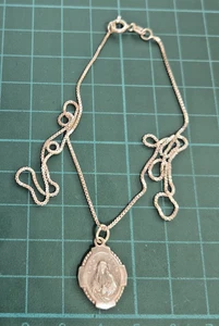 Vtg Italy 925 Sterling Silver Chain & COR Jesus  Pendant Necklace  Christianity - Bild 1 von 9