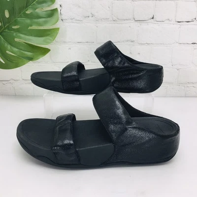 Fitflop Women's Electra Sandal Size 7 Black Metallic Wedge Platform Slides - Image 1 of 4