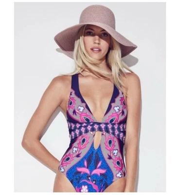 NUEVO CON ETIQUETAS $160 Talla 10 Trina Turk Sri Lanka Multicolor Espalda Cruzada Traje de Baño de Una Pieza Foto 1 de 4
