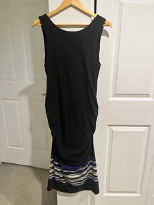 Abito tubino midi Athleta increspato bianco blu e nero a righe taglia large - Foto 1 di 9
