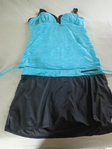XL DAMEN TANKINI MIT ROCK AQUABLAU SCHWARZ VERSTELLBARE TRÄGER, STÜTZENDE CUPS, NEU OHNE ETIKETT - Bild 1 von 11