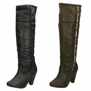 Ladies Spot On Knee High Fleece Lined Heeled 'Boots' - Picture 1 of 19