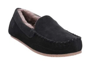 Rohde Hausschuh 7042 90 Schwarz Nubukleder Pantoffel Hüttenschuh Lammfell warm