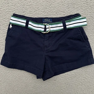 Polo Ralph Lauren Classic Chino Shorts Youth 7 Navy Blue Belted Preppy Kids - Picture 1 of 8