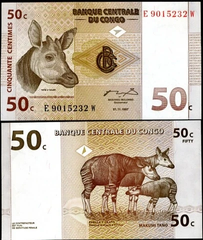 Congo 50 Centimes 1997 P 84 AUNC Cover