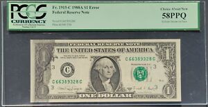 🔥 ERROR 🔥 Fr. 1915-C 1988A $1 Federal Reserve Note Solvent Smear 58 PPQ PCGS