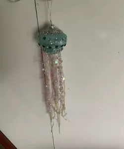 Turquoise Glass Gemmed Jellyfish Bauble With Tentacles,Hangs - Picture 1 of 6