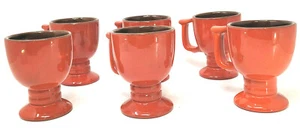Vintage Frankoma Pottery Flame Red C13 Footed Mugs Set of 6 - Picture 1 of 12