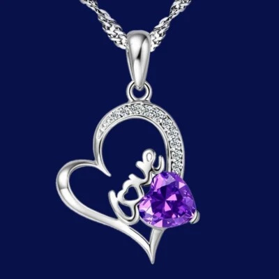 Collar colgante de amatista de plata de ley 925 de 18" - 20" para mujer de San Valentín D350 Foto 1 de 4