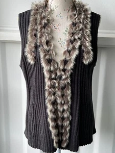 "GELCO"SIZEW 46/16 WOMENS WOOL MIX FAUX FUR TRIM VEST~CHARCOAL*** - Picture 1 of 8