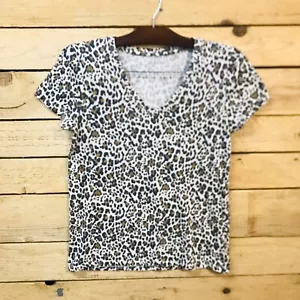 Camiseta GAP Para Mujer Mangas Cortas Cuello en V Mediana Favorita Estampado Leopardo Marrón - Imagen 1 de 8