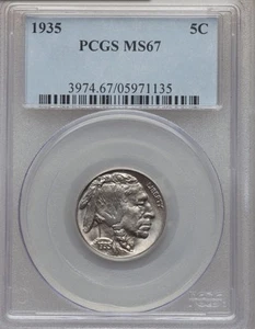 1935 5C BUFFALO NICKEL - PCGS MS67 - FIVE CENT - Picture 1 of 4