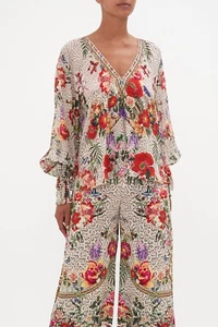 Camilla Sz S Leos Bouquet Shirred Cuff Blouse Silk & Crystals NWT Relaxed Fit - Bild 1 von 16