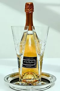 Massiv Silber, Magnum/Sekt Flasche Untersetzer Cocktail Tablett J,B Chatterley 321g - Bild 1 von 24