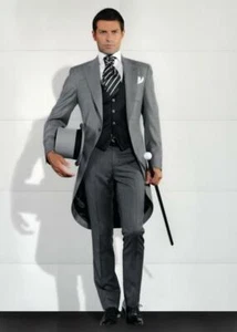 Traje Para Hombre 3 Piezas Gris Formal Fiesta Baile de graduación Novio Esmoquin Boda Chaleco Personalizado - Imagen 1 de 9