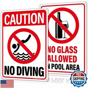MOLESS 2 Pack Pool Signs Bundle – 14x10 Inch No Glass Allowed and No Diving S - Picture 1 of 5