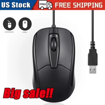 USB 2.0 Optical Wired Scroll Wheel Mouse  PC Laptop Notebook Desktop Black Mice - Image 1 of 4