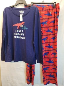Womens Christmas Pajamas Size Large Dinosaur Dino-mite Jammies For Your Families - Picture 1 of 11