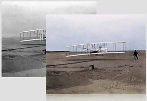 New Colorized Photo Poster: Wright Brothers First Flight at Kitty Hawk - 6 Sizes - Picture 1 of 7