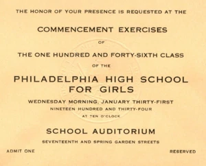 1934 Philadelphia High School For Girls Invitation For Commencement Exercises - Picture 1 of 3