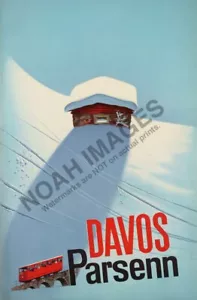 Davos Parsenn vintage swiss ski travel promotion poster 12x18 - Picture 1 of 4