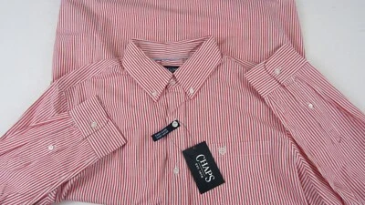 New Chaps Dress Shirt Ribbon Red Stripe Men XL 18/18.5 33/34 Button Collar $60 - Image 1 of 4